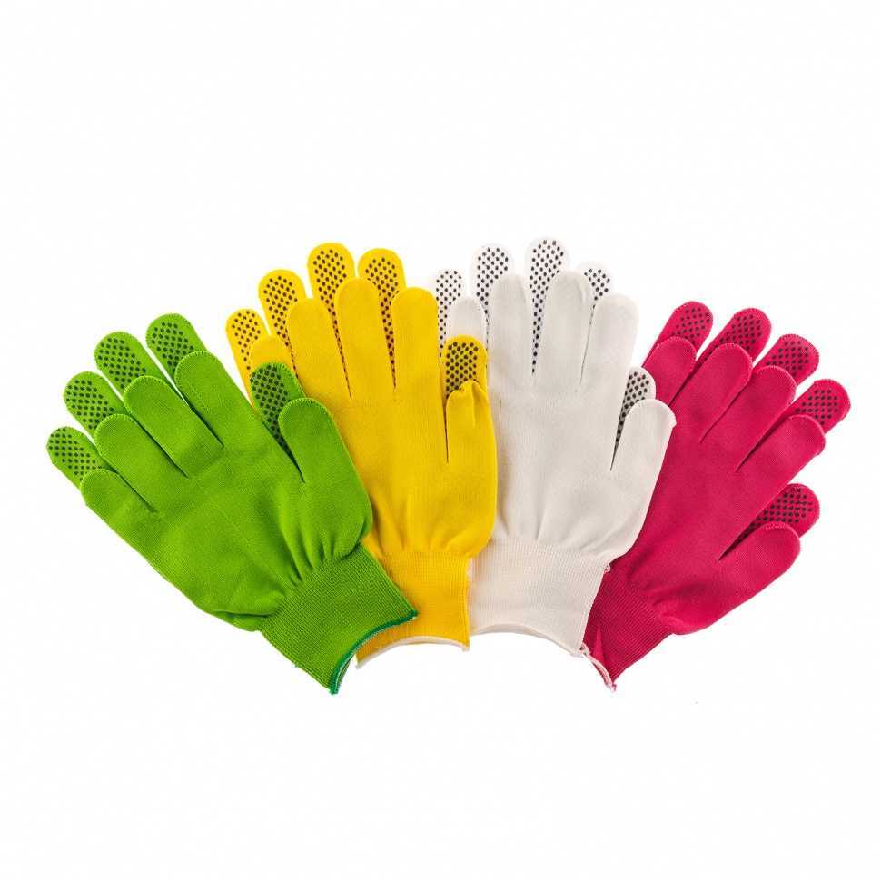Перчатки в наборе, цвета: белые, розовая фуксия, желтые, зеленые, ПВХ точка, L, Россия Palisad Садовые перчатки фото, изображение