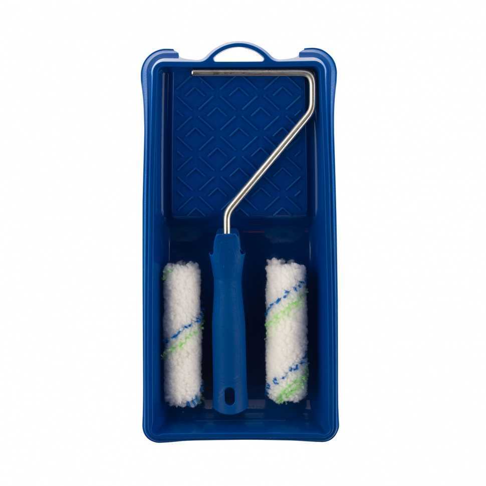 Малярный набор для работ с водными красками: кювета 150 мм х 290 мм и мини-валик 110 мм Сибртех Валики с ручкой фото, изображение