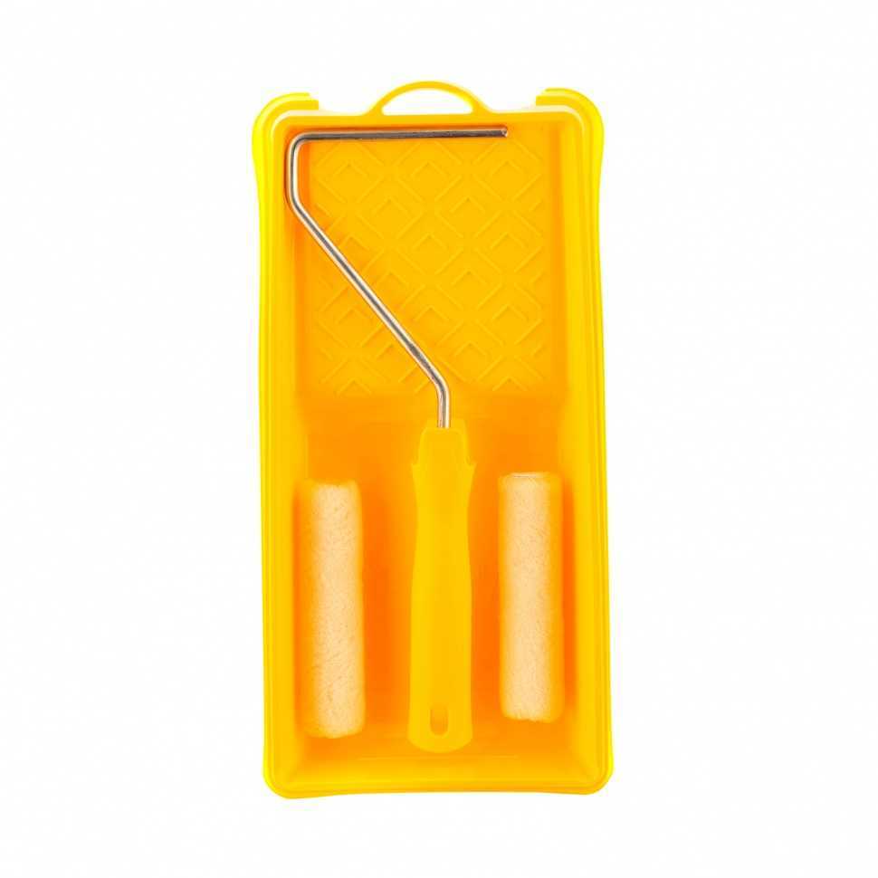 Малярный набор для работ с лаками: кювета 150 мм х 290 мм и мини-валик 110 мм Сибртех Валики с ручкой фото, изображение