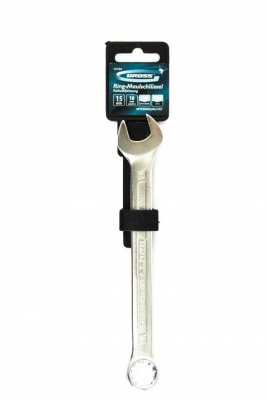 Ключ комбинированный 15 мм, CrV, холодный штамп Gross Ключи комбинированные фото, изображение