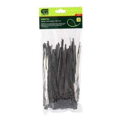 Хомуты, 150 х 7 мм, пластиковые, черные, 100 шт Сибртех Хомуты пластиковые (стяжки кабельные) фото, изображение